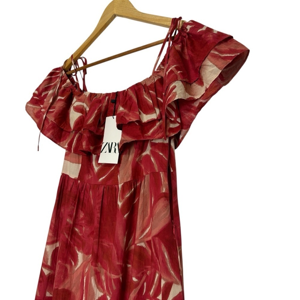 NWT Zara Blogger Fave Maxi Dress Red Ruffle Off Shoulder Summer Wedding Size XS - Picture 13 of 15